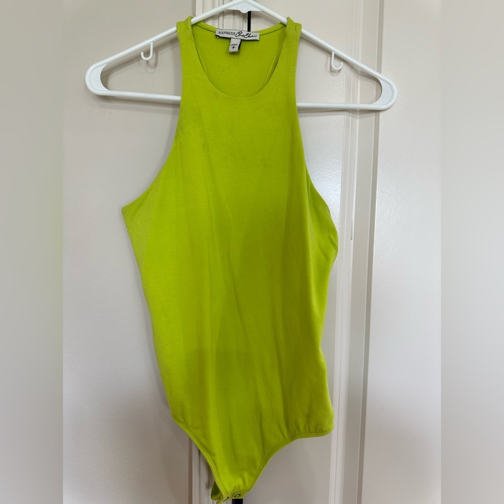 Express Yellow Green Sleeveless Fitted Bodysuit